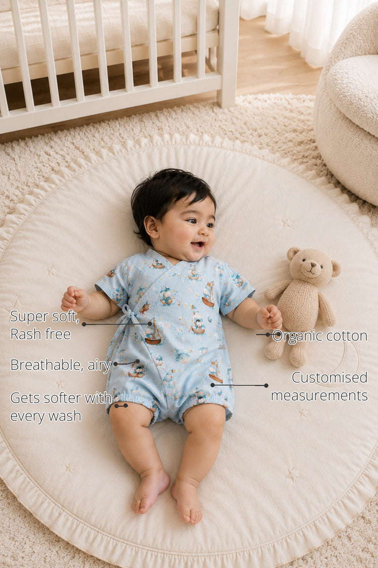 Ocean Sailor Wrap Baby Romper features