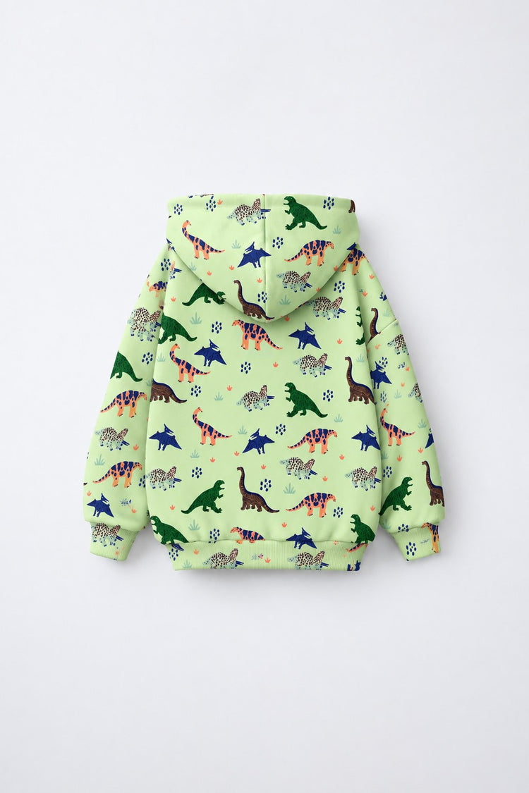 Green Dinosaur Hooded Jogger Set flat lay by Anaario