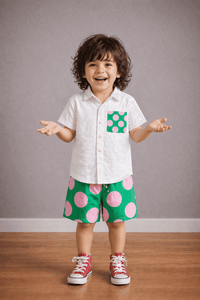 Boy wearing Anaario Candy Pop Pocket Shirt Set