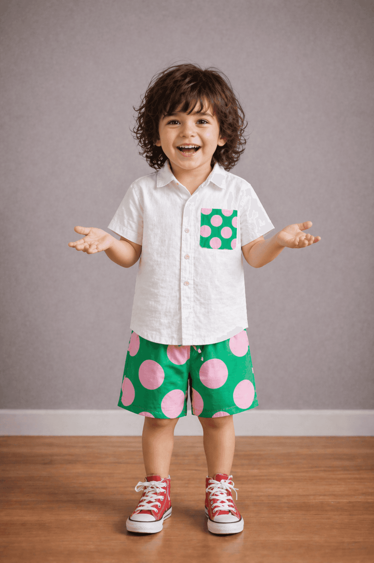 Boy wearing Anaario Candy Pop Pocket Shirt Set