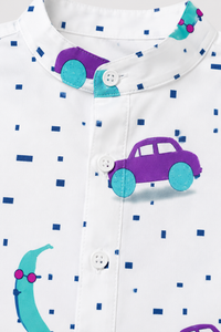 Boy wearing Anaario Car Print Shirt