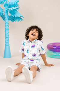 Boy wearing Anaario Car Print Shirt Set