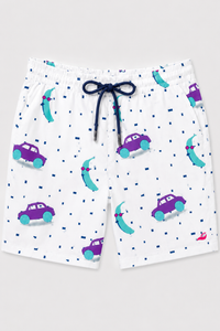 Boy wearing Anaario Car Print Shorts