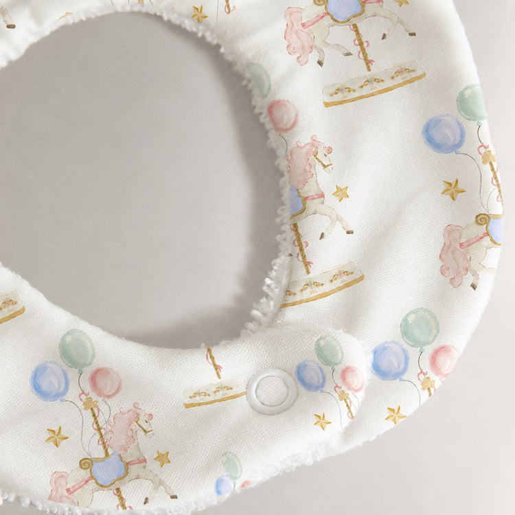 Carousel bamboo baby bib — carousel print, soft bamboo cotton