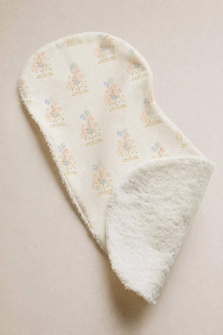 Carousel bamboo baby burp cloth — carousel print, soft bamboo cotton