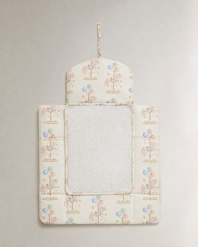 Carousel bamboo baby changing mat — carousel print, soft bamboo cotton