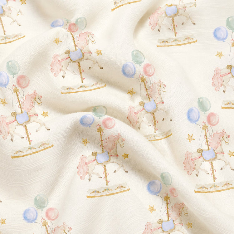Carousel bamboo baby quilt — carousel print, soft bamboo cotton