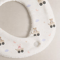 Carriage Teddy bamboo baby bib — carriage teddy print, soft bamboo cotton