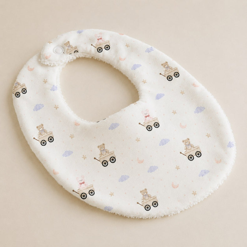 Carriage Teddy bamboo baby bib — absorbent sherpa backing