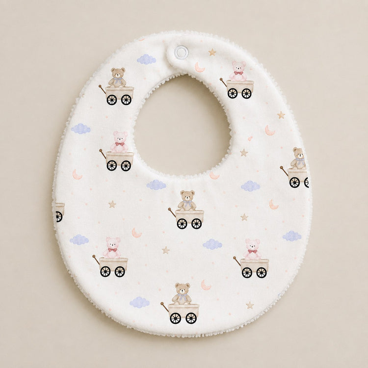Carriage Teddy bamboo baby bib — print detail