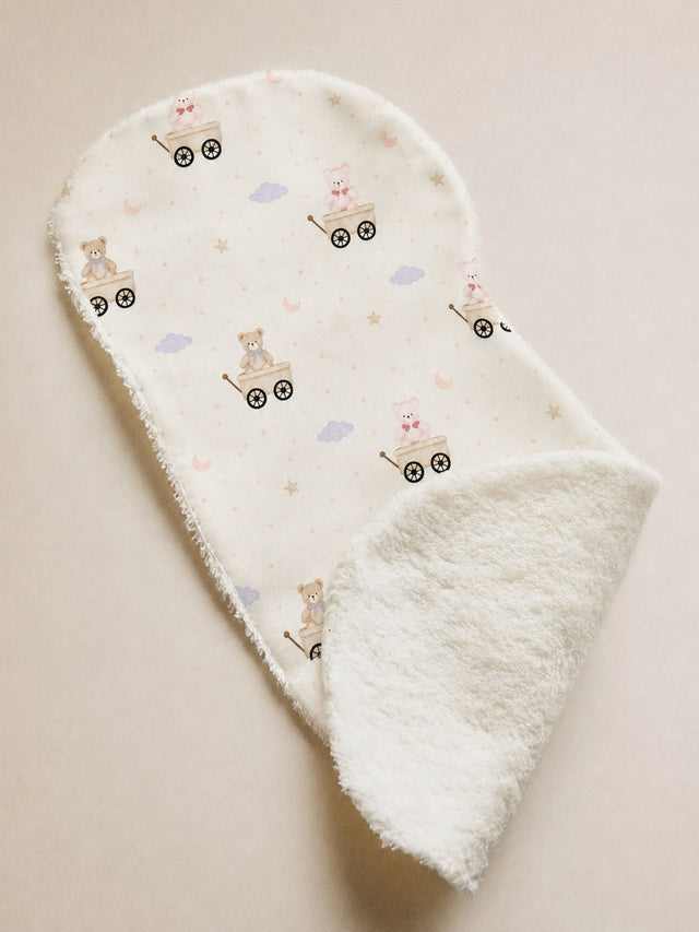 Carriage Teddy bamboo baby burp cloth — absorbent sherpa backing