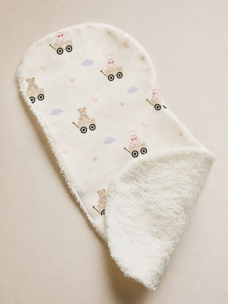 Carriage Teddy bamboo baby burp cloth — absorbent sherpa backing