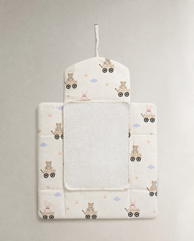 Carriage Teddy bamboo baby changing mat — carriage teddy print, soft bamboo cotton