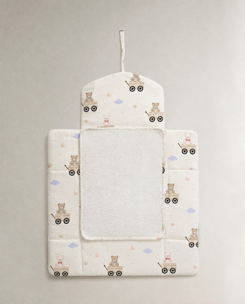Carriage Teddy bamboo baby changing mat — carriage teddy print, soft bamboo cotton