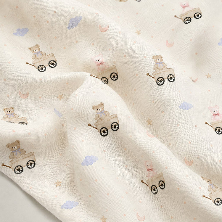 Carriage Teddy bamboo baby quilt — carriage teddy print, soft bamboo cotton