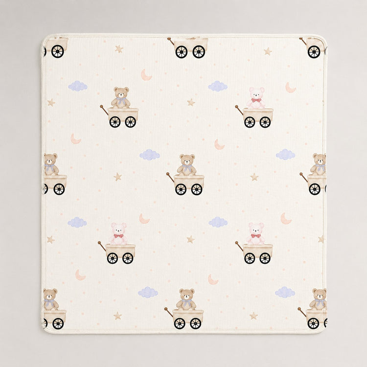 Carriage Teddy bamboo baby quilt — printed reverse