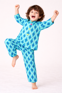 Aqua Blue Geometric Cotton Co-ord Set