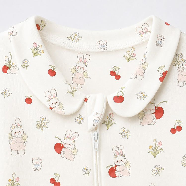 Cherry & Bunny bamboo cotton baby sleepsuit — footed zip-front sleepsuit, onesie romper