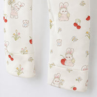 Cherry & Bunny bamboo cotton baby sleepsuit — bamboo cotton onesie romper flatlay