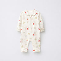 Cherry & Bunny bamboo cotton baby sleepsuit — full-sleeve two-way zip romper onesie, front