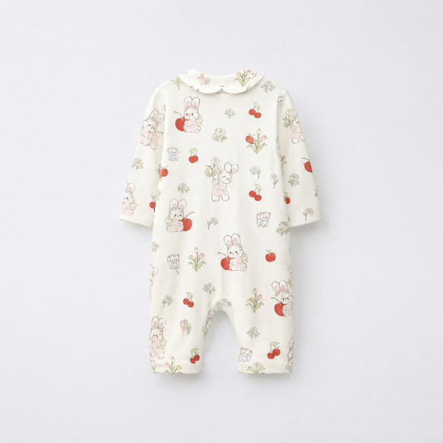 Cherry & Bunny bamboo cotton baby sleepsuit — two-way zip romper onesie
