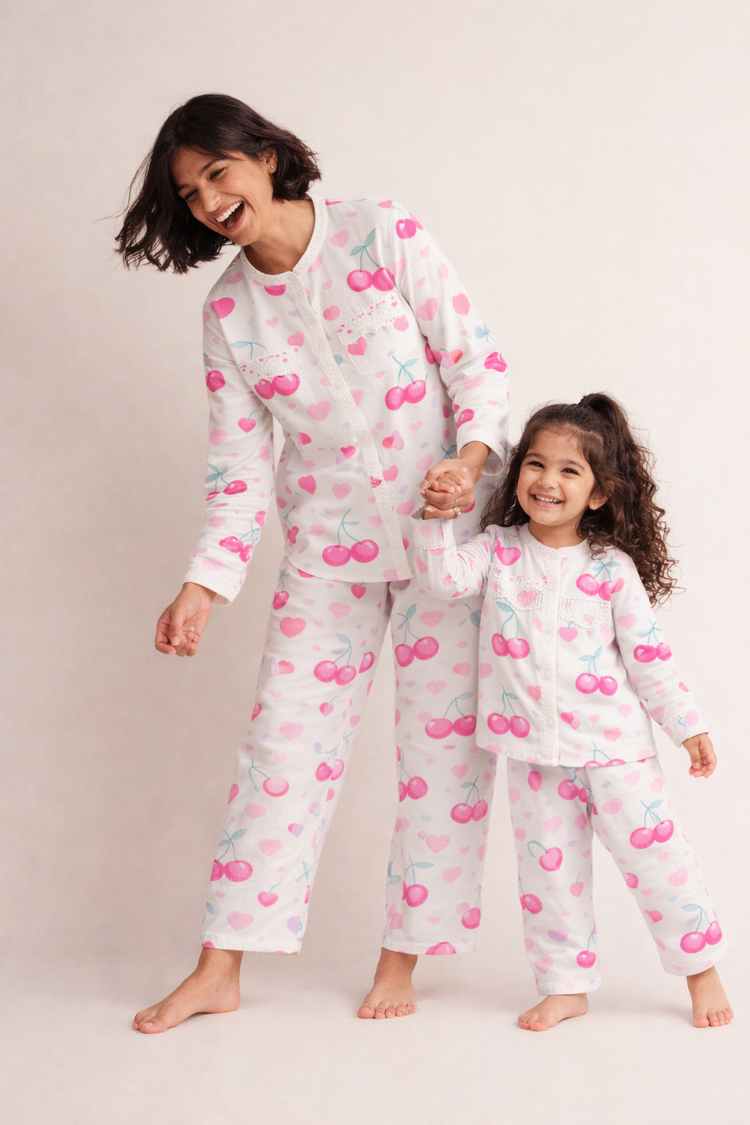Girl wearing Anaario Cherry Heart Night Suit