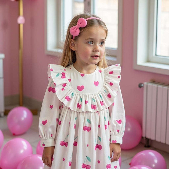 Girl wearing Anaario Cherry Heart Ruffle Dress