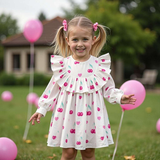 Girl wearing Anaario Cherry Heart Ruffle Dress