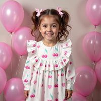 Girl wearing Anaario Cherry Heart Ruffle Dress