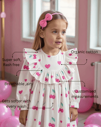 Girl wearing Anaario Cherry Heart Ruffle Dress