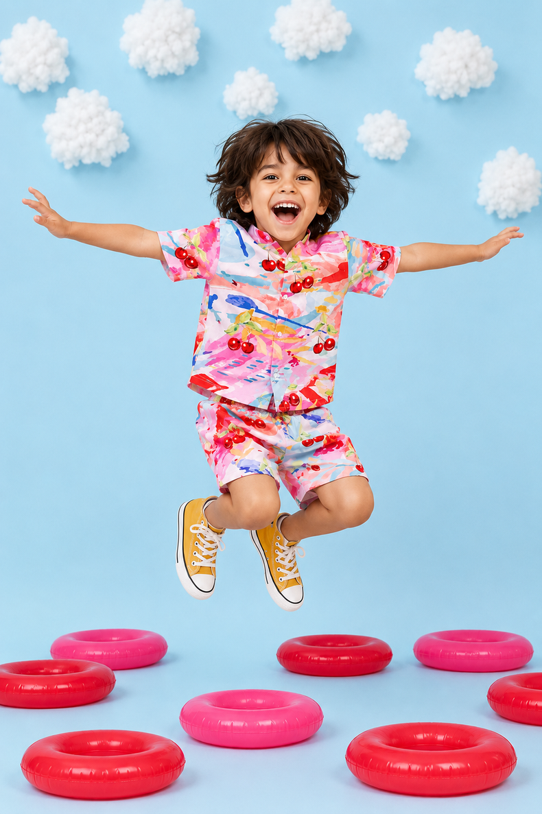 Boy wearing Anaario Cherry Splash Shirt Set
