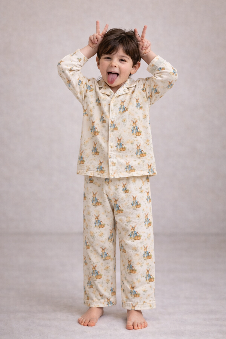 Girl wearing Anaario Classic Bunnies Night Suit