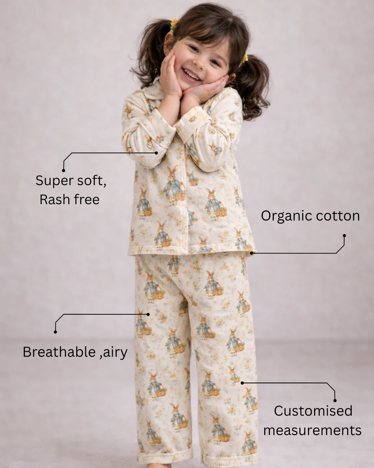 Girl wearing Anaario Classic Bunnies Night Suit