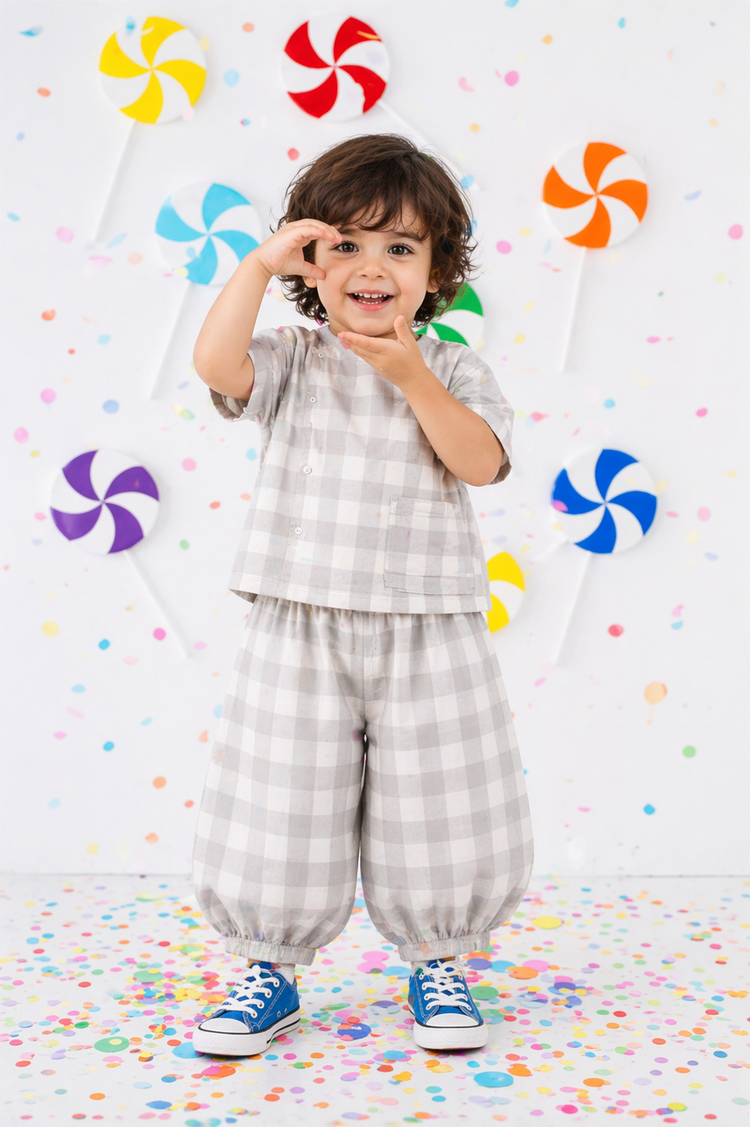 Boy wearing Anaario Cloud Check Co-ord Set
