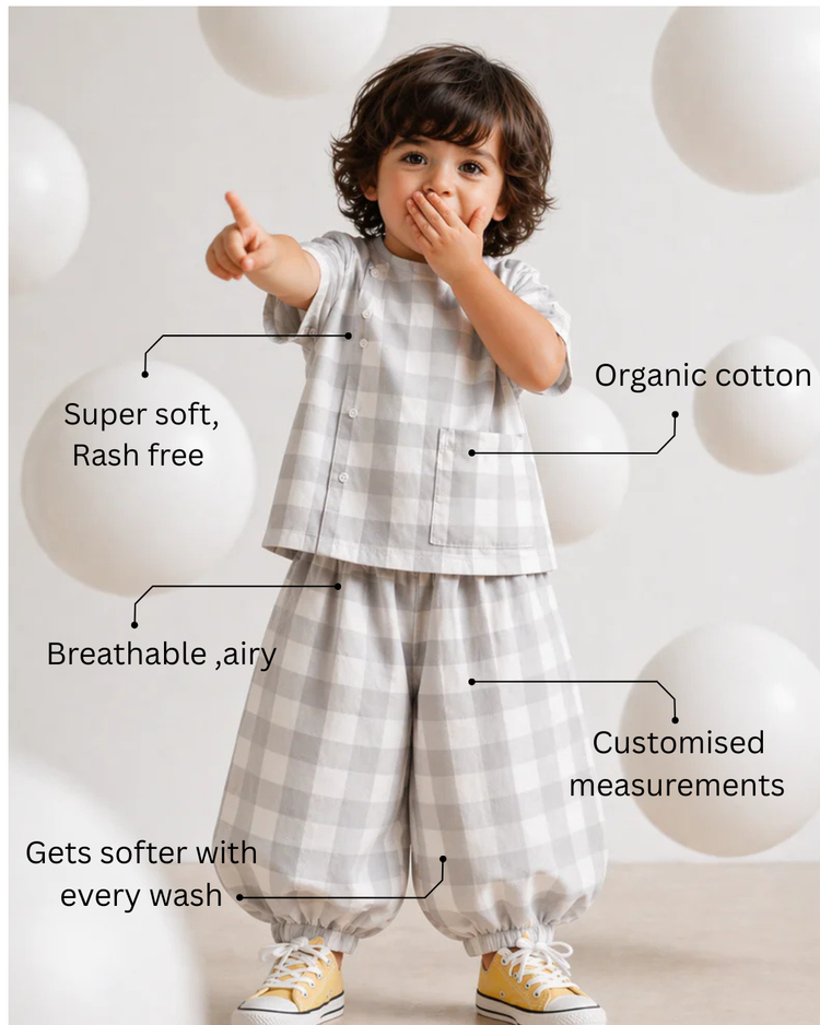 Boy wearing Anaario Cloud Check Co-ord Set