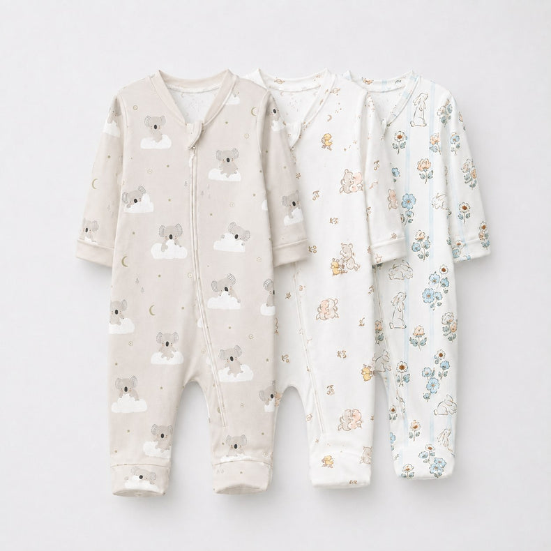 Cloud Koala bamboo baby sleepsuit combo — coordinating full-sleeve two-way zip romper onesies