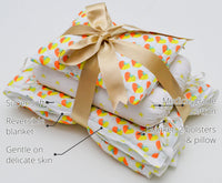 Snuggles and Cuddles Baby Blanket Gift Bundle (Orange and yellow hearts) features