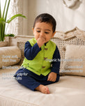 Navy Dragonfly Motif Baby Waistcoat Kurta Set features