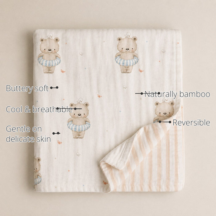 Floater Teddy Bamboo Baby Quilt features