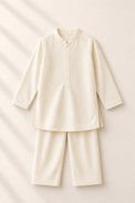 Cream Flamingo-Motif Kurta and Pants - flat lay