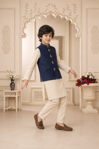 Cream moon and star waistcoat set with navy waistcoat by Anaario