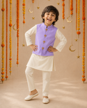 Cream Palm-Motif Waistcoat Set (Lilac Waistcoat) - festive lifestyle photo, marigold and crescent backdrop