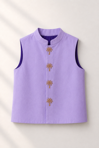 Lilac Waistcoat with Palm embroidered buttons - flat lay