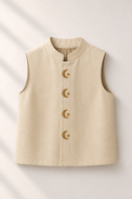 Cream Waistcoat with Moon-Star embroidered buttons - flat lay