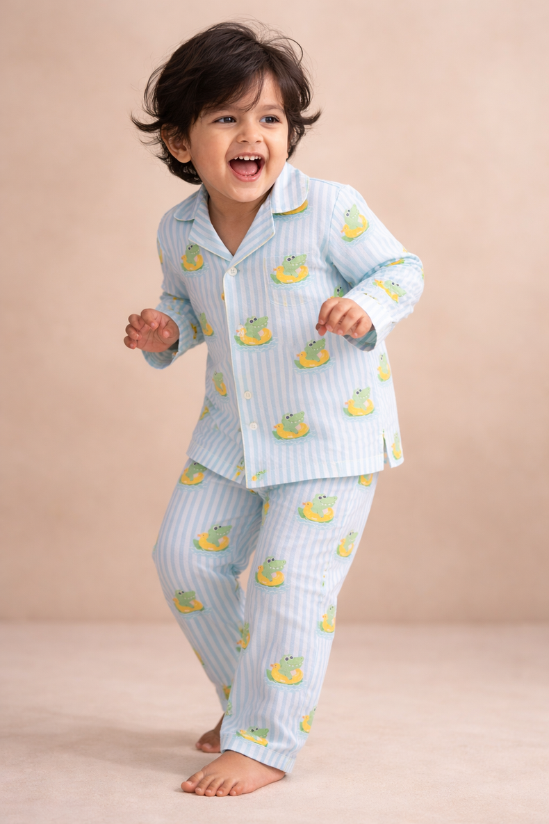 Boy wearing Anaario Crocodile Print Night Suit