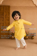 Yellow Moon-Star Asymmetrical Boys' Kurta features