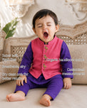 Purple Flamingo Motif Baby Waistcoat Kurta Set features