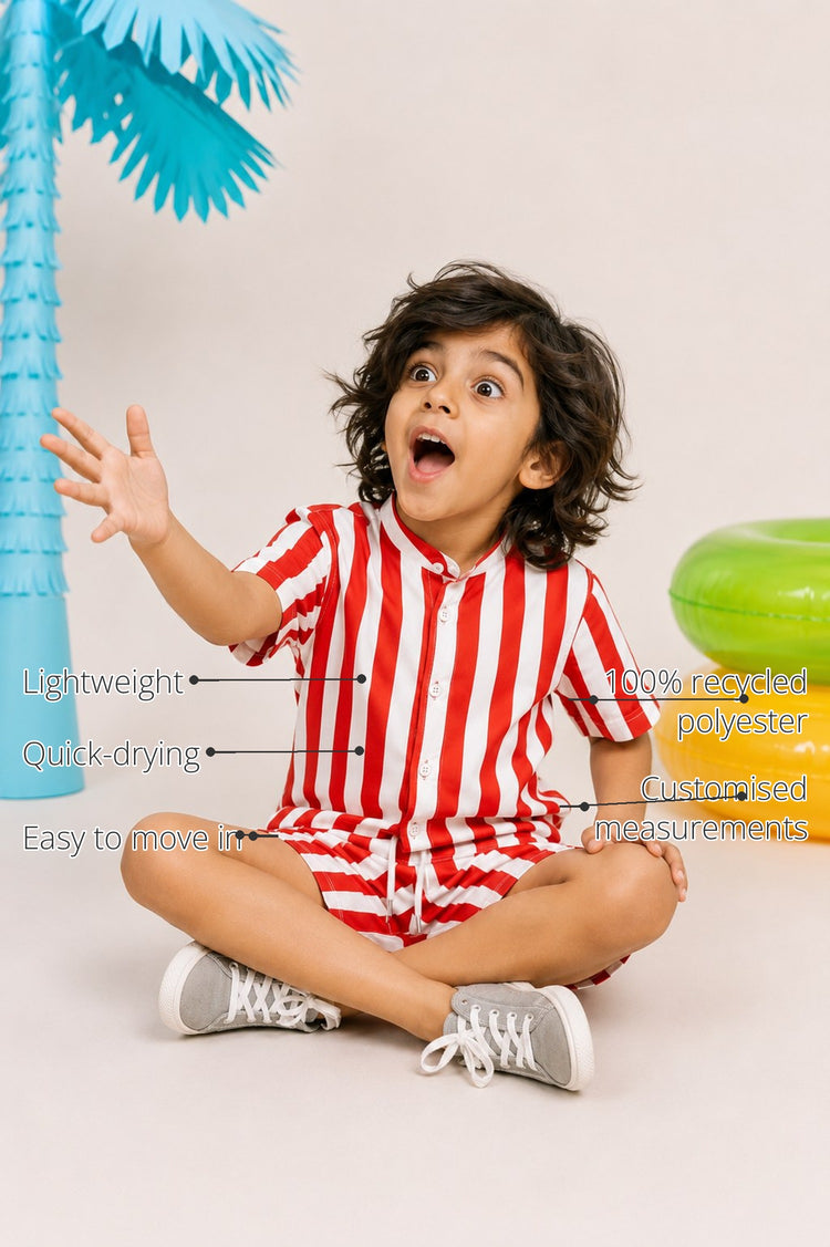 Red & White Stripe Boys' Co-ord Set features