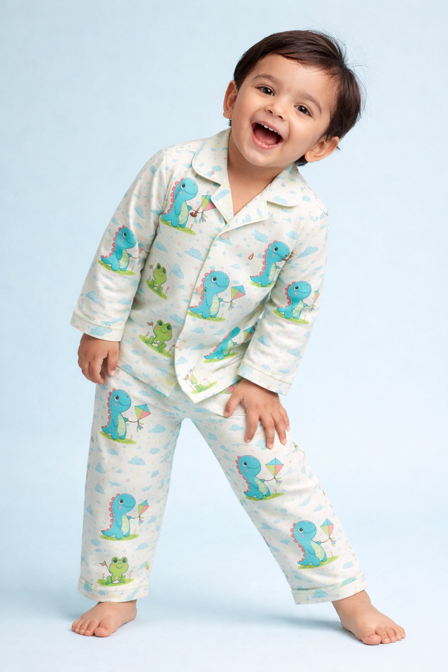 Boy wearing Anaario Dino-Kites Night Suit
