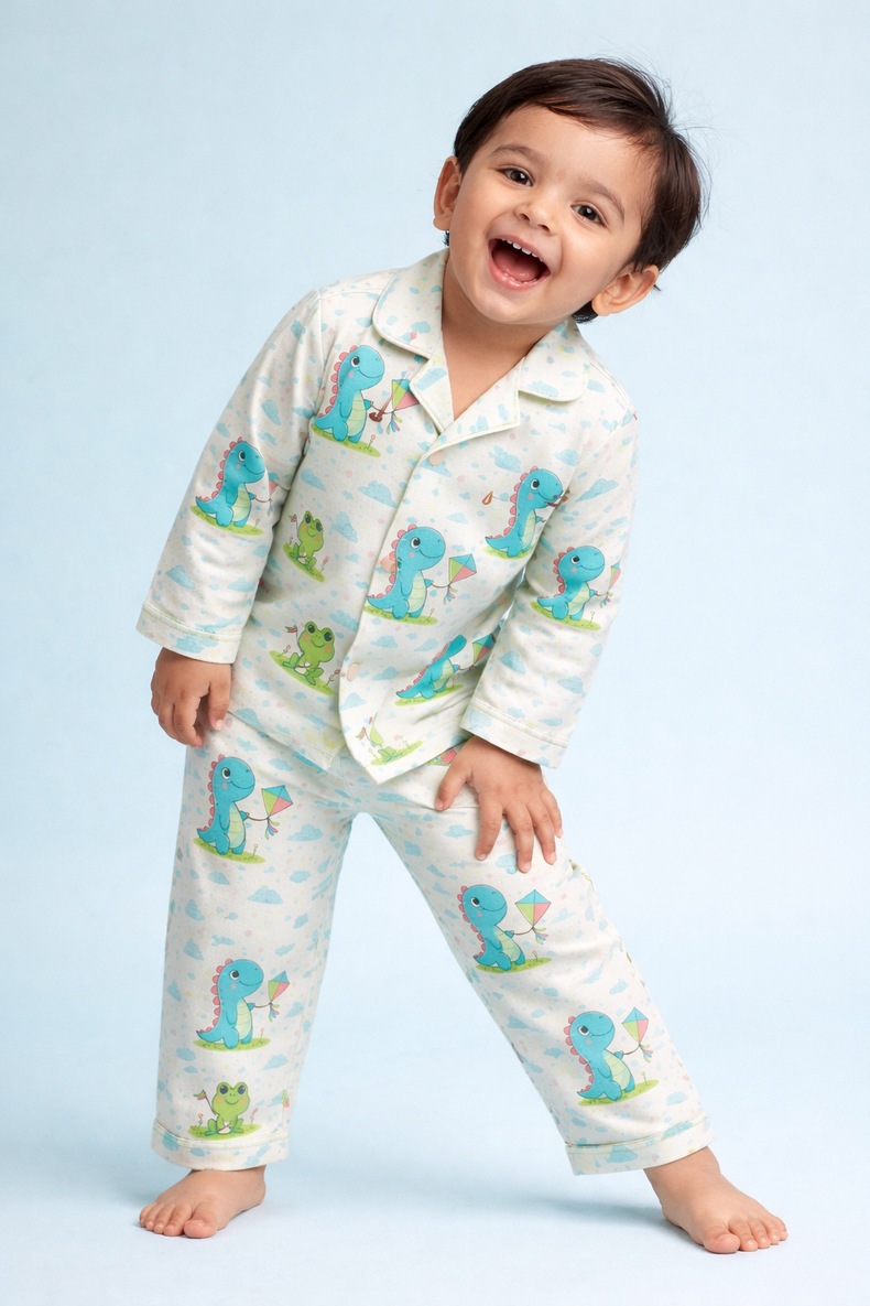 Boy wearing Anaario Dino-Kites Night Suit